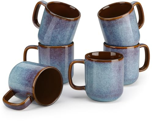 vancasso 16 oz Coffee Mugs Set of 6, Large Ceramic Mug with Handle, Unique Glaze Coffee Cups for Latte, Cappuccino & Hot Cocoa, Dishwasher & Microwave Safe, Blue, Series ONION