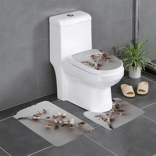 YYHHAOFA Set di tappeti da bagno antiscivolo a forma di ramo di salice, 3 pezzi, tappetini ovali e rettangolari per WC, toeletta e servizi igienici