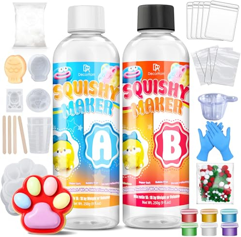Kit para Hacer Squishy De Silicona Líquida, 500g Squishy Maker Kit Squishy para Hacer, Muy Suave Curado Rápido Goma Todo En Uno para Moldes De Pata De Gato Hámster con Pompones, Manualidad Antiestrés