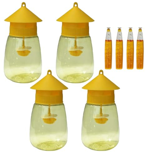 Grtheenumb 4 set getingfällor utomhushängande, fruktfälla i plast med lockmedel, getingfångarflaska för blomkrukor, balkonger, gårdar, fruktträdgårdar
