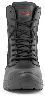 Arma - Stivali da uomo in pelle impermeabile da polizia militare militare militare tattico di sicurezza con punta in acciaio, Nero (Nero ), 42 2/3 EU