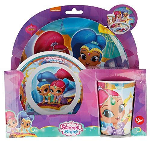 ALMACENESADAN 2156; Set melamina Shimmer and Shine; 3 Piezas; Plato, Cuenco y Vaso. No BPA