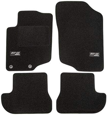 J&J AUTOMOTIVE Logo Tapis De Sol Noir Velours sur Mesure pour Peugeot 207 CC 2007-2014, Ajustement Précis, Base Antidérapante, Zone des Pédales Renforcée