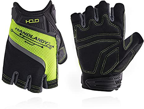 Gants de Travail Sans Doigts pour Hommes, Gants de Travail à Demi-Doigts Avec Une Prise AntidéRapante, Amortissement Des Chocs et Respirabilité Vert M