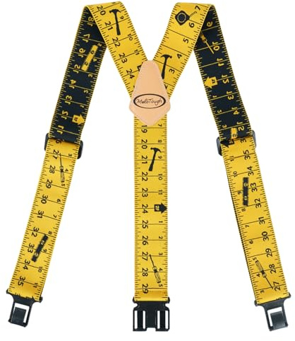 MELOTOUGH Bretelles à clip de ceinture pour homme de 5,1 cm de large, entièrement élastiques, bretelles non métalliques pour robe décontractée, lieu de travail (mètre ruban), jaune, taille régulière