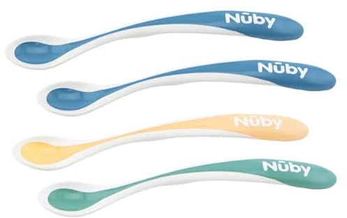 Nuby - patenterad värmekänslig sked med mjuk kant - 4-pack - blå - 3m+
