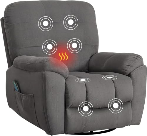 Bosmiller Relaxsessel mit Liegefunktion Massagesessel Oversize Fernsehsessel 360°Drehbarer Liegesessel Heizung Verstellbar Sessel Stoff