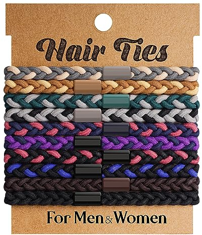 EasYoung 10pcs Braided Hair Ties for Thick, Curly Hair - No Crease Coils for Men's Buns & Women's Long Hair