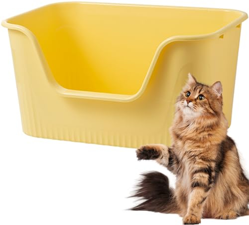 Vealind Katzenklo Offen, Groß Katzentoilette, Hoher Rand Katzenklo, Katzentoiletten mit Hohem Rand 45L x 36B x 22.5H cm, Niedriger Eintritt Cat Toilet Cat Litter Box (Gelb)