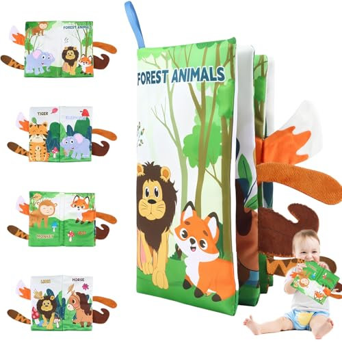 TenaLucy Stoffbuch Baby,Babybuch Knisterbuch Fühlbuch Bilderbuch Quiet Book Geschenk Early Education Spielzeug Kinderwagen Spielzeug Beißspielzeug,für Baby Spielzeug 6 Monate Jungen Mädchen(Waldtiere)