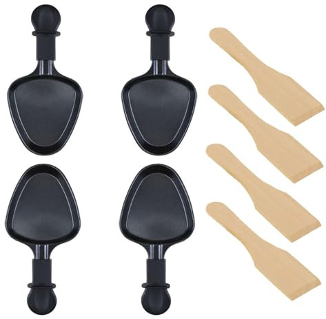 Kosmosta Raclette Pan, 4pcs Triangle Non-stick Coating Iron Mini Plate, 18x9CM, Black, Includes 4 Wooden Spatulas