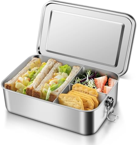 Onader Stainless Steel Lunch Box 1400ml, Large Bento Lunchbox with 1pc Removable Compartment, Leak-Proof Salad Food Storage Container for Kids & Adults, Sturdy & Dishwasher Safe