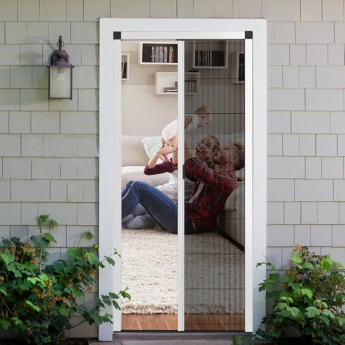 RANBOLIFE Customize Retractable Screen Door, Sliding Folding Screen with Aluminum Frame and Durable Mesh, Keeps Bugs Out, for Front Security Door Patio(White