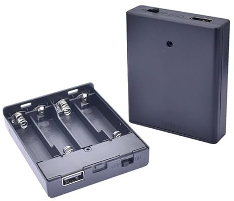 2 supporti per batterie AA con porta USB, 2 custodie per batterie AA da 1,5 V ON/OFF (nero)