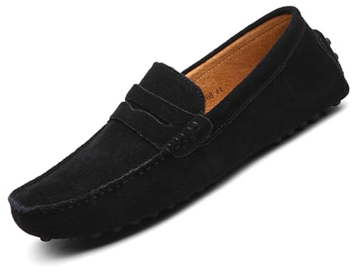 DADAWEN Hommes Daim Penny Loafers Légères Confort Chaussures de Conduite Mocassin Slippers Chaussures de Décontractées - Noir 48