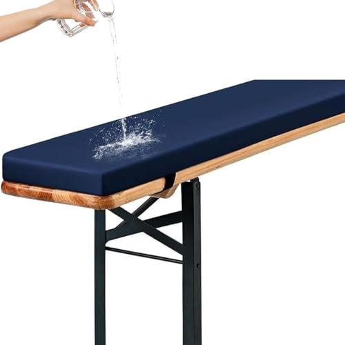 Genérico Cojines Acolchados para Banco de Cerveza, Cojín Antideslizante Impermeable 220x25, 180x23, 200x30 con Hebilla para Muebles de Exterior, Resistentes A La Intemperie,Dark Blue,140x25x3cm
