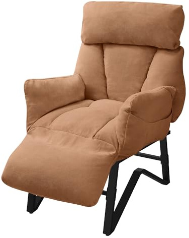 ML-Design Justerbar Relaxfåtölj i Linne, Fåtölj med Fotstöd och Armstöd | Relaxstol med Mjuk Sits och Sidofickor 5 Lägen 90° till 180°, Pulverlackerade Stålben för Vardagsrummet eller Läsning, Brun