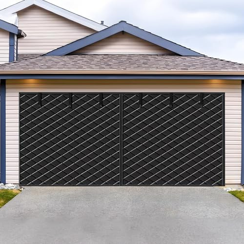 Värmeisolerad Garageportsgardin Med Klart Fönster, Magnetisk Garageportsskärm, Värmeisoleringskit för Vintern, Förtjockad Bomullsdörröverdragsfilt för 1 2 Bilar(Black,W533xH259CM)