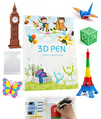 3D Pen Printing Drawing Book, Reusable Colorful 40 Patterns Thick Paper Template with Transparent Sheet 3D Graffiti Stencils Bookfor Kids, Children's Drawing Teaching Tools(3D Pen not Included)