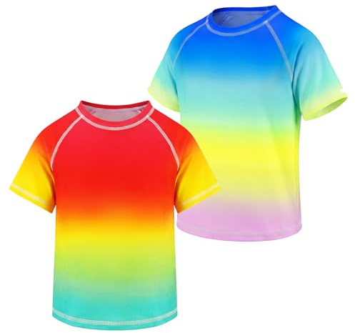 FILOWA Rashguard tvådelad pojkar kortärmad badskjorta barn snabbtorkande badskjorta UV-skydd UPF50+ badskjorta sommar solskydd set simning topp strand surfing badkläder för 104–164, röd, 128-140