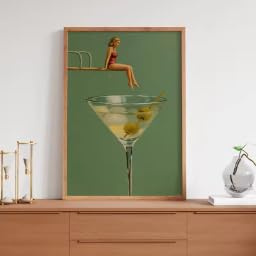 LIMAIDUO Poster con bicchiere da Martini e ragazza che si tuffa in un cocktail espresso, dipinto su tela, stampa artistica da parete, per soggiorno, cucina (20x30 cm/senza cornice)