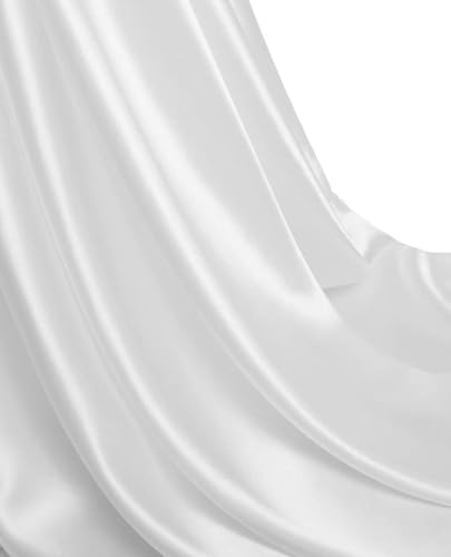 MDS Satin Fabric 10 Yards, 44 Wide, Silky Smooth Charmeuse Sateen Cloth for Wedding Arch Drapery Panel Backdrop Party Event Banquet Home Decoration Curtain Crafts DIY Sewing Costume - White