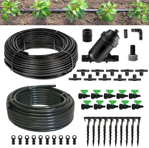 Kit Irrigazione Orto Ala Gocciolante 100 Mq Distanza Goccia ogni 20 Cm Impianto Completo raccordi e Filtro Per Giardino