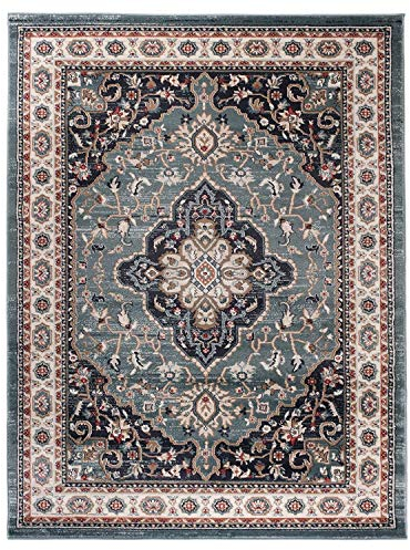 Mazovia Traditioneller Orientalischer Teppich - Weicher Teppich für Wohnzimmer Schlafzimmer Esszimmer - ÖKO-TEX Zertifiziert - AYLA - 140 x 200 cm - Blau