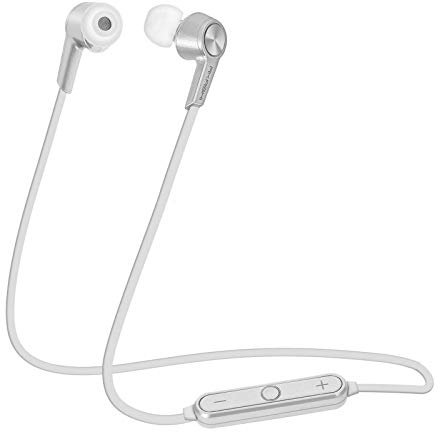 AKASHI® TECHNOLOGY - Écouteurs sans Fil Bluetooth 4.1 Intra Auriculaires Sport avec Réduction de Bruits, Casque sans Fil Oreillette Bluetooth avec Micro Télécommande - Argent