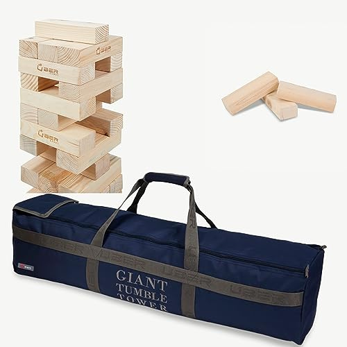 Uber Games Tour animée XL en Bois véritable Dur écologique, 22-28 kg | Tour empilable de jusqu'à 150 cm, Fabriqué en Inde, Livré dans un sac de transport