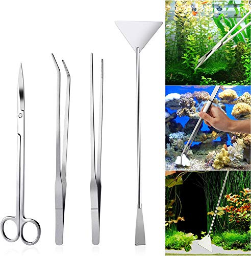 Queta - Set di 4 attrezzi per acquario, in acciaio inox, con spatola e spatola