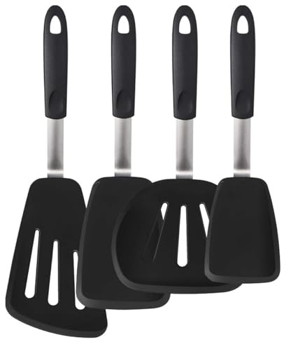 Boxiki kök silikon spatel redskap - set med 4 | rostfritt stål | köksspatel | silikonspatlar | stekspade för matlagning | pannkaksspatel | äggspatel | fiskspatel