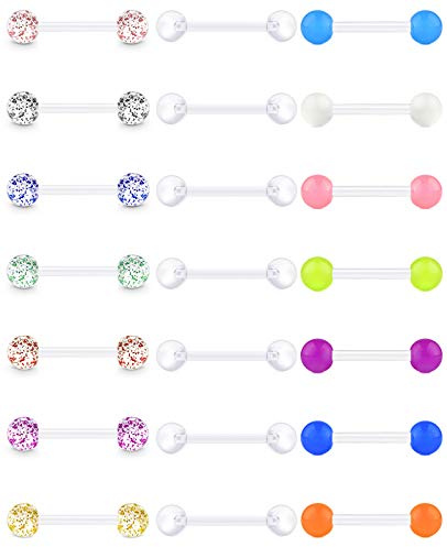 Vcmart 21pcs Anelli per capezzoli con Lingua in plastica Bar Set Fermi per Piercing in Acrilico Bioflex Flessibile 12/14/16/18mm