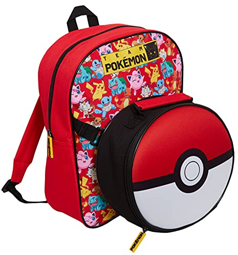 Pokemon ryggsäck med pokeboll kylare lunchväska för skola pojkar flickor Pikachu 2-delat set avtagbar isolerad smörgåslåda för mellanmål varm eller kall