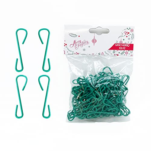 Gesar 100 Pezzi Ganci addobbi Natalizi - Colore Verde - Ganci Albero di Natale - Appendere Le Palle -Decorazioni Natalizie - Gancetti per Palline di Natale in plastica a Forma di S -