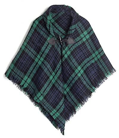Proumhang Mädchen Tartan Schal mit Hornschnalle,Karierte Wickel,Poncho Cape Schal für Kinder,Herbst und Winter Warme Schals,Kopftuch-Schal,Einheitsgröße,Grün