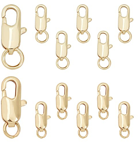 SUNNYCLUE 1 Caja 12 Piezas 2 tamaños Cierre de Pinza de Langosta Chapado En Oro de 18 Quilates con Anillo de Salto Abierto Collar Cierres de Langosta Hallazgos de Joyería para Principiantes Collar