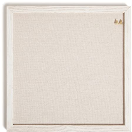 U Brands Rustic Linen Bulletin Board, 14 x 14, White Wood Style Frame, Industrial Grade Pinning Surface, Includes Push Pins