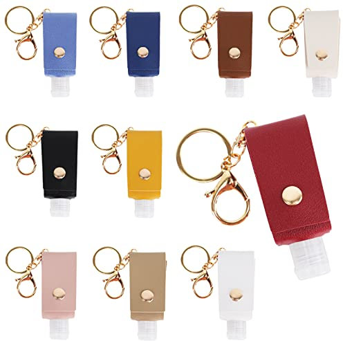 Mulaibdin 10 Pz Bottiglie da Hand Sanitizer, Bottiglie da Viaggio Ricaricabili con Portachiavi in Pelle, Gel Disinfettante Mani Portatile, 30ml Piccolo Contenitore per Igienizzante Mani