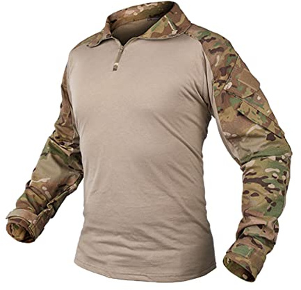 IDOGEAR Chemise de Combat G3 pour Hommes avec Coudières 1/4 Fermeture Éclair à Manches Longues Vêtements Tactiques Militaires Airsoft (Camo,Medium)