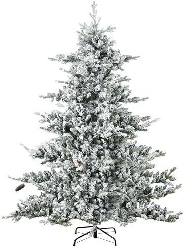 HOMCOM Weihnachtsbaum 180 cm Künstlicher Tannenbaum mit Kunstschnee, Kunsttanne mit 1471 Astspitzen, Standfuß für Weihnachtsfest, Indoor, Grün