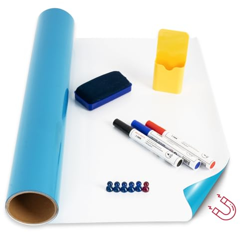 KARAT Whiteboard Folie - 50 x 100 cm - inkl. Marker, Magnete & Schwamm - magnetische, selbstklebende & abwischbare Tafelfolie, Magnetfolie, Whiteboardfolie