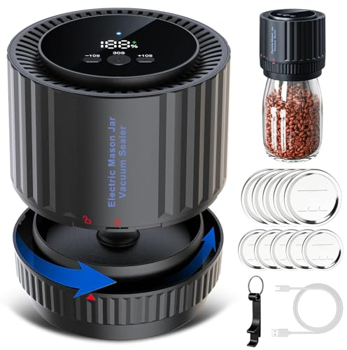 IXROAD Mason Jar Vacuum Sealer Machine with 10 Lids, Suitable for Kitchen Canning Jam Pickle Glass Jars, Food Storage Preserving and Airtight