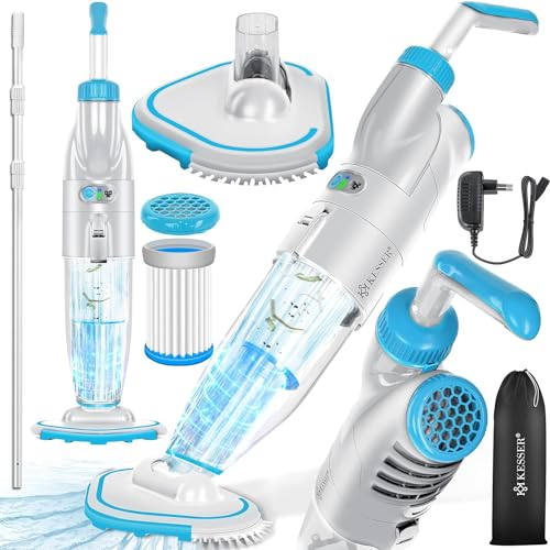 KESSER® Vacuum Cleaner per Piscina con Batteria Ricaricabile + Copertura | Vacuum Cleaner Elettrico per Piscina Manuale | con Filtro e Sistema a 2 velocità |Senza Cavi 15 m³, Fino a 25 m³,