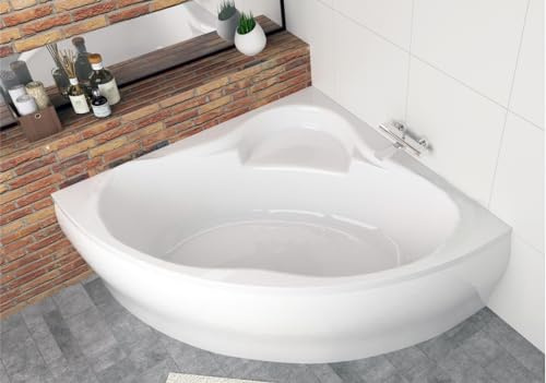 ECOLAM Baignoire d'angle Venus 140x140cm | tablier en acrylique | siphon + silicone | Belle forme | set complet