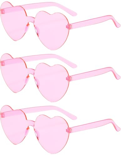 XFentech Lunettes de Soleil en Forme de Cœur pour Femme - 3 Pièces Lunettes de soleil Sans Monture Vintage de Cœur à Couleur Bonbon pour Shopping, Plage et Fêtes en Extérieur, Rose