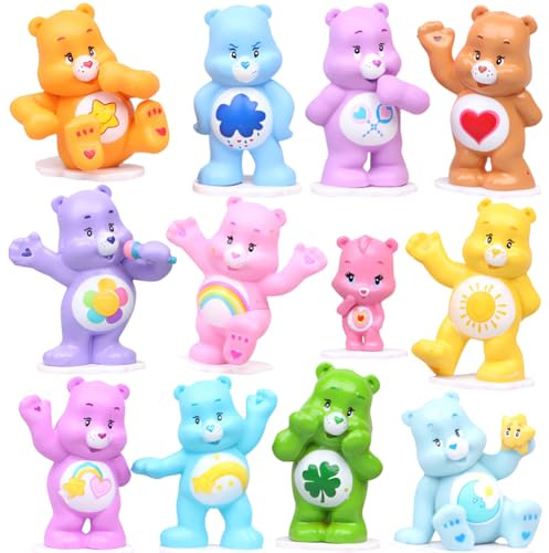 Cartoon Bears Kuchen Dekoration 12PCS Regenbogenbär Mini Figuren Set Kuchen Ornament,Bären Cupcake Topper Dekorationen für Party Kuchen Dekoration Lieferungen Kinder