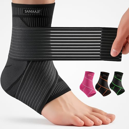 Ankle Support Brace strap for Ligament Damage, Sprained Ankles, plantar fasciitis & Achilles Tendonitis Relief Compression Support for Women, Men, and Athletes Foot Brace for Sports (1, Black, L)