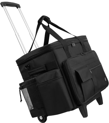 Timoxi Rolling Teacher Bag Built-in Hard Support Board, Rolling Briefcase with Detachable Trolley, Rolling bag with Laptop compartment, Adjustable Shoulder Strap, and Ample Storage Space