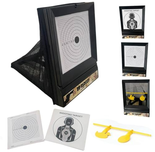 Set di bersagli Airsoft con rete cattura balines - 2 modalità: punteggio e rotazione - Include 100 bersagli extra da 17x17 cm